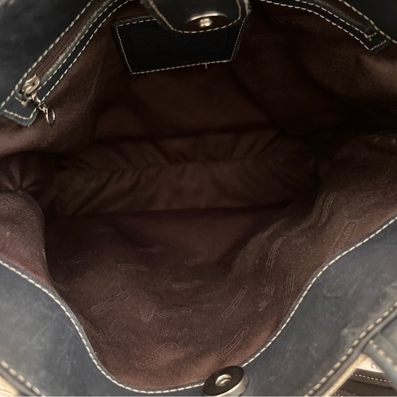 COACH vintage vtg blue leather linen canvas bleeker shoulder bag 6122 - Picture 12 of 16